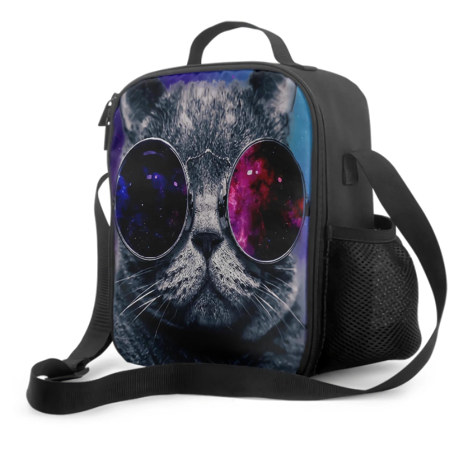 3D Colorful Cat In The Galaxy Nebula Sky Insulated Lunch Box for Kids Cooler Bag Thermal Lunch Container for Work Sc